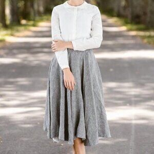 Son de Flor Gray Twill Linen Classic Full Circle Skirt